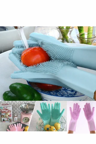 Reusable Silicone Dish Washing Gloves with Built-i...