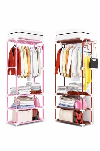 3 Layer Clothes Organizer Rack Wardrobe with Hangi...
