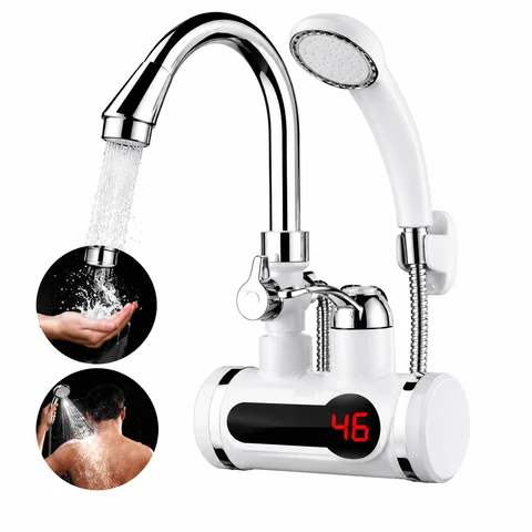 Electric Instant Hot Water Tap with Hand Shower Di...