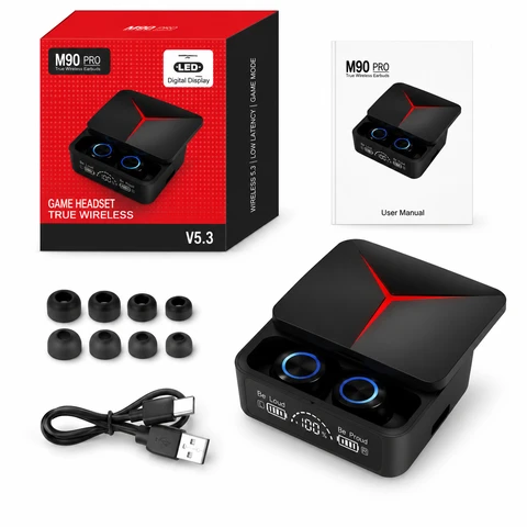M90 Pro TWS Wireless Bluetooth 5.3 Earbuds with HD Voice, Noise Reduction & 1200mAh Charging Case