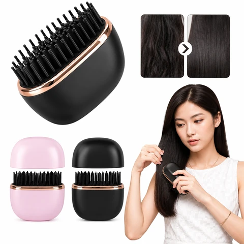 Mini Hair Straightener Brush – 2-in-1 Wireless Rec...
