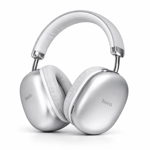 Hoco W35 Air Wireless Bluetooth Headphones – 45 Hours Playtime, Bluetooth 5.3, Over-Ear (Silver)