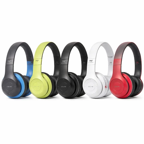 P47 Wireless Bluetooth Headphones with SD Card Slot – Foldable Stereo Headset with FM Radio & Microphone