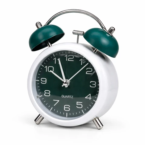 Classic Twin Bell Metal Alarm Clock – Silent Quartz Bedside Clock for Bedroom, Students & Home