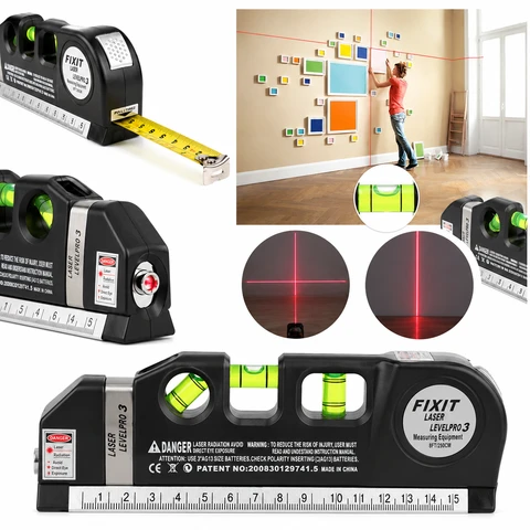 Levelpro 03 Laser Measuring Tape – 3-Line Laser Level with 8ft Measuring Tape & Bubble Level