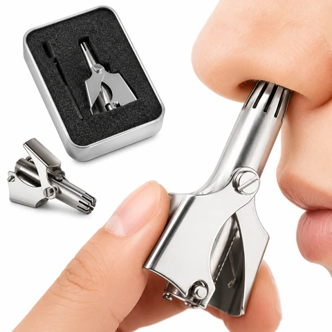 SS Box Manual Nose Hair Trimmer – Stainless Steel Portable Nose & Ear Hair Clipper
