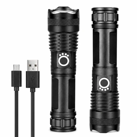 XHP50 Zoom LED Flashlight – USB Waterproof Tactical Torch Light