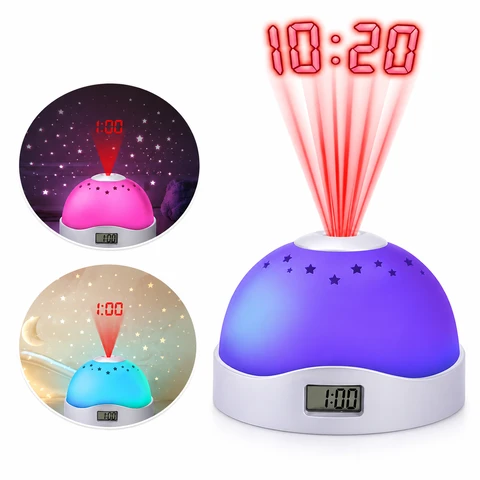 Colorful Projection Alarm Clock with Star Sky Night Light – LED Digital Ceiling Projection Clock
