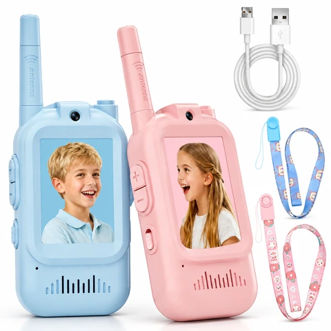 Kids Video Walkie Talkies with HD Camera & Screen – Rechargeable 2 Pack Video Two-Way Radio Set (Blue & Pink)